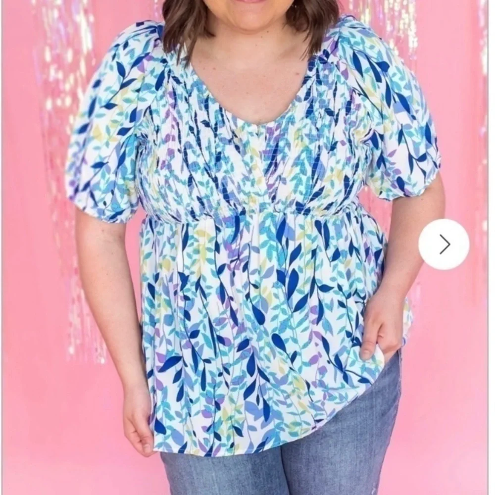 Jodifl Shades Of Blue Smocked Blouse - Picture 7 of 8